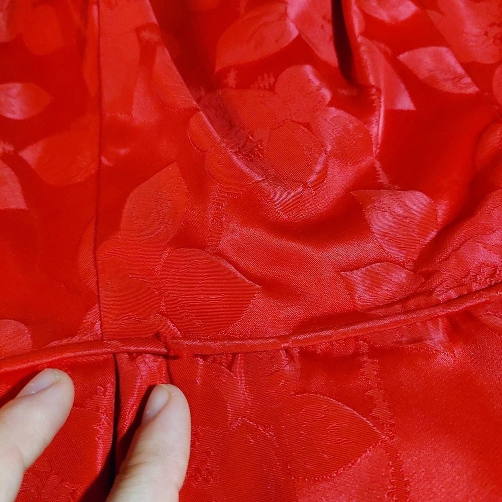 Vintage 50s 60s Handmade Red Floral Damask Dress and Crop Top Set Rockabilly - Picture 8 of 8